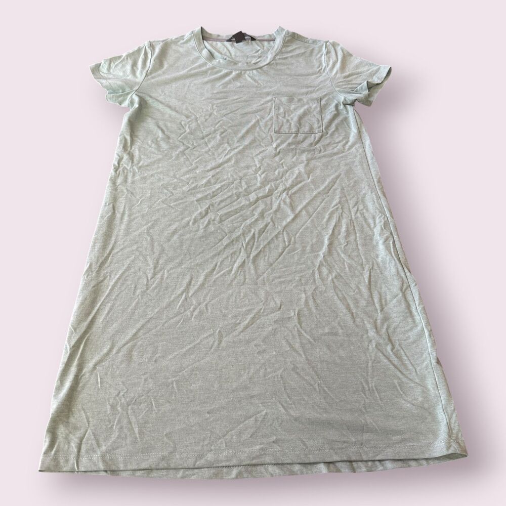 Free Fly T-Shirt Dress Womens Medium Sage Green Bamboo Pocket Crew Neck